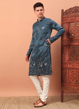 Silk Kurta Pyjama with Embroidered and Sequins Work
