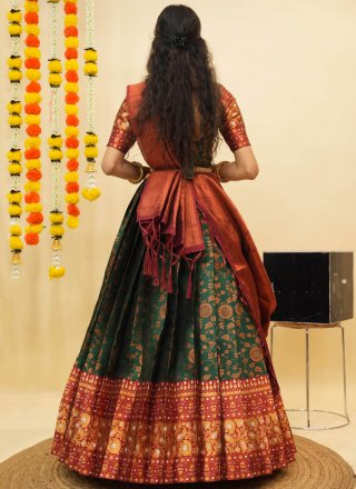 Silk Lehenga Choli In Green Color