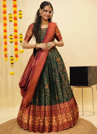 Silk Lehenga Choli In Green Color