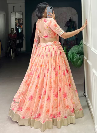 Silk Lehenga Choli with Floral Patch and Lace Work