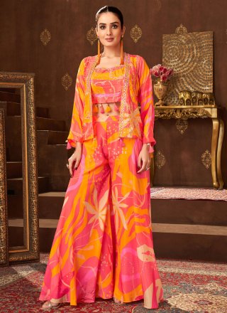 Silk Palazzo Salwar Suit In Multi Colour