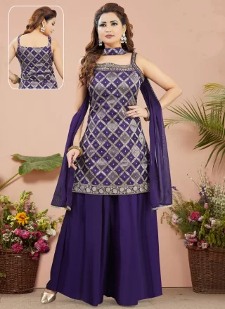 Silk Palazzo Salwar Suit with Weaving Work