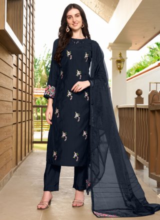Silk Pant Style Suit In Blue