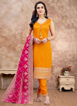 Silk Pant Style Suit In Orange Color
