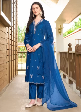 Silk Pant Style Suit with Embroidered Work