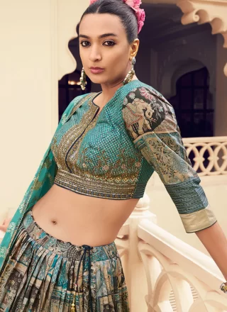 Silk Readymade Lehenga Choli In Firozi Color