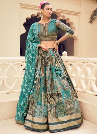 Silk Readymade Lehenga Choli In Firozi Color