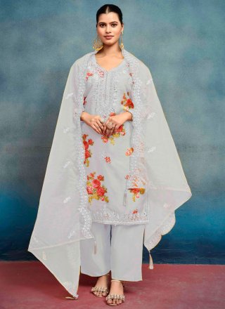 Silk Readymade Salwar Suit In Grey Color