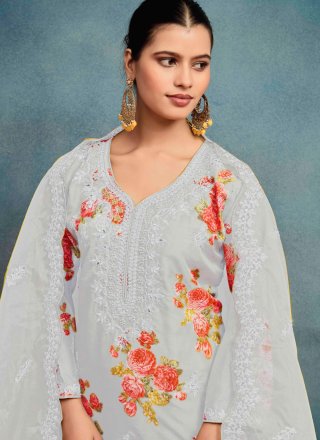 Silk Readymade Salwar Suit In Grey Color