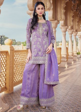 Silk Readymade Salwar Suit In Lavender