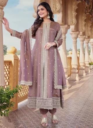Silk Readymade Salwar Suit In Purple