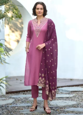Silk Readymade Salwar Suit In Purple Color