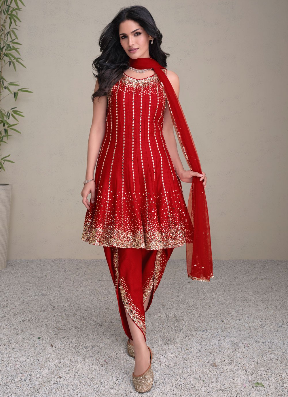 Buy Silk Readymade Salwar Suit In Red Online Salwar Kameez