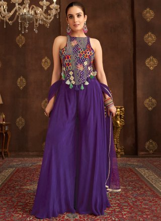 Silk Readymade Salwar Suit In Violet Color