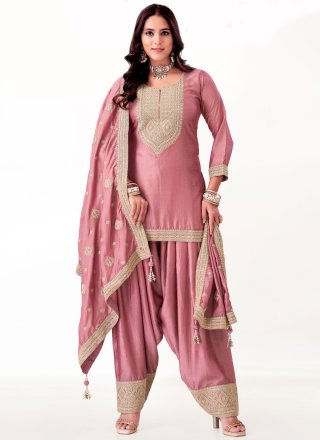Silk Readymade Salwar Suit with Embroidered and Zari Work