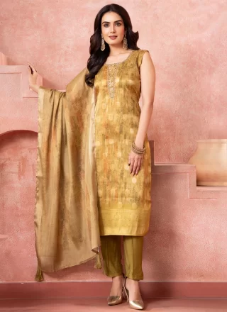 Silk Salwar Suit In Gold Color