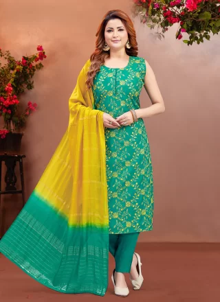 Silk Salwar Suit In Rama Color