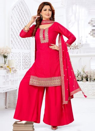 Silk Salwar Suit In Red Color