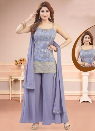 Silk Salwar Suit In Violet