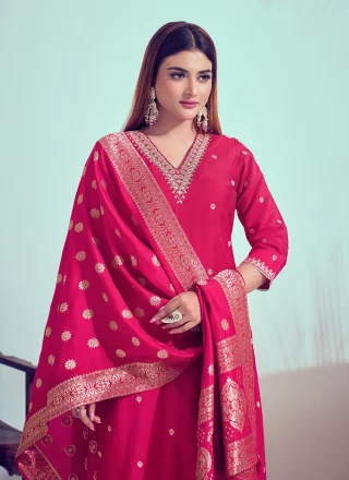Silk Salwar Suit with Cord, Embroidered, Mirror and Woven Work