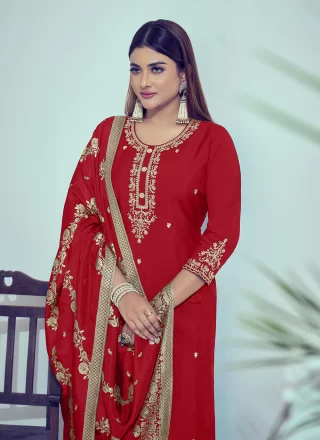 Silk Salwar Suit with Cord, Embroidered, Mirror and Woven Work