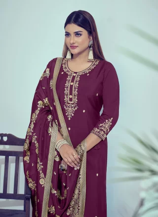 Silk Salwar Suit with Cord, Embroidered, Mirror and Woven Work