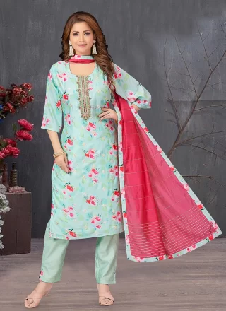 Silk Salwar Suit with Embroidered and Print Work