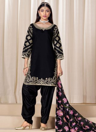 Silk Salwar Suit with Embroidered, Mirror and Zari Work
