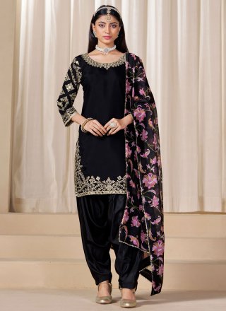 Silk Salwar Suit with Embroidered, Mirror and Zari Work