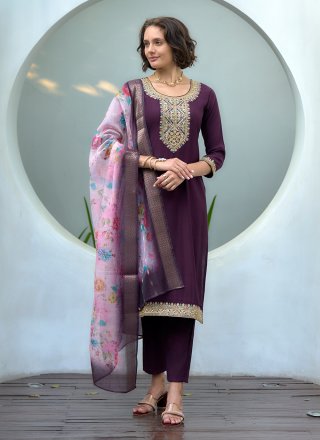 Silk Salwar Suit with Embroidered Work