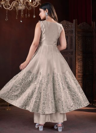 Silk Salwar Suit with Foil Print, Mirror and Zari Work