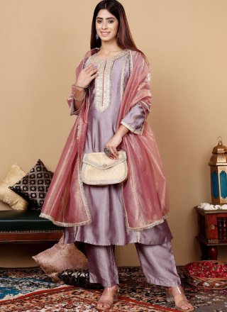 Silk Salwar Suit with Patch Border Work
