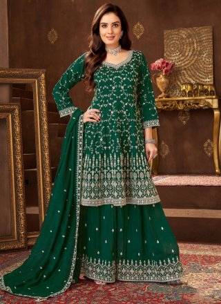 Silk Sharara Set In Green Color