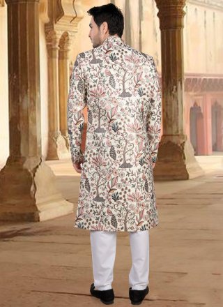 Silk Sherwani Mens Wear In Cream Color
