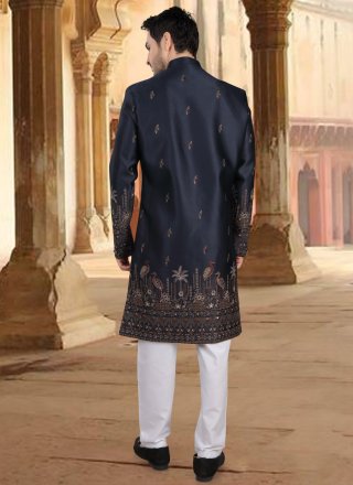 Silk Sherwani Mens Wear with Broches, Embroidered, Sequins and Zari Work