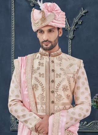 Silk Sherwani Mens Wear with Hand Work