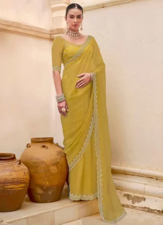 Silk Traditional Saree In Yellow Color