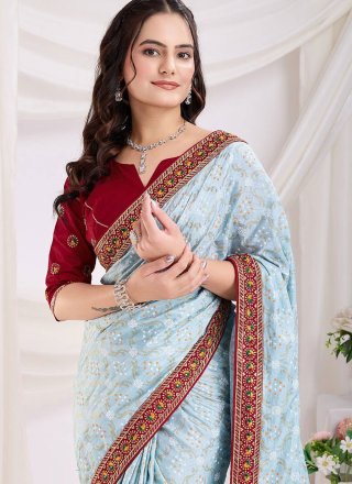 Silk Trendy Saree In Aqua Blue