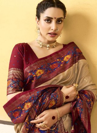 Silk Trendy Saree In Beige Color