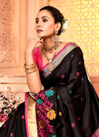 Silk Trendy Saree In Black Colour