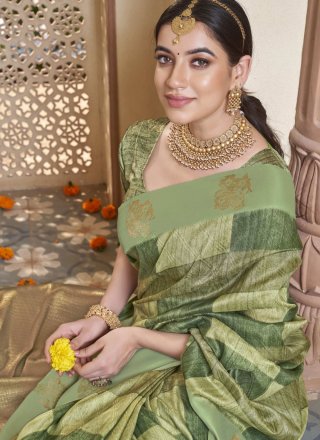 Silk Trendy Saree In Green Colour
