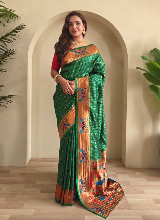 Silk Trendy Saree In Green Color