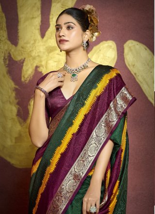 Silk Trendy Saree In Green Color