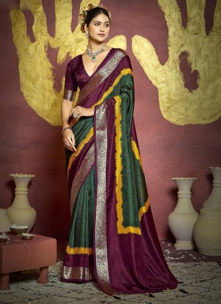 Silk Trendy Saree In Green Color