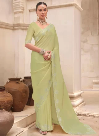 Silk Trendy Saree In Green Color