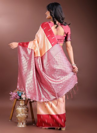 Silk Trendy Saree In Orange and Red Color