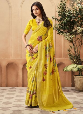 Silk Trendy Saree with Print and Weaving Work