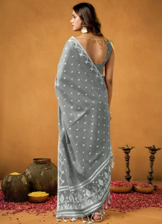 Silver Cotton Trendy Saree