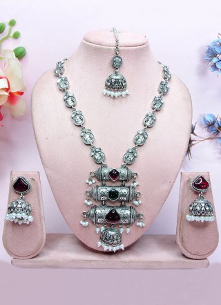 Silver Moti Work Necklace Set