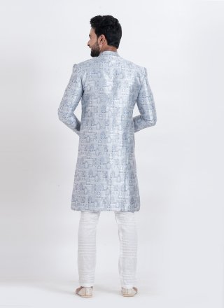 Silver Silk Indo Western with Jacquard Work for Men